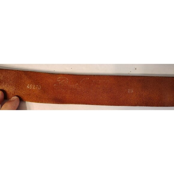 Made in Italy Brown Leather Belt, Thick Metal Buckle Unisex, 39"-42" - Picture 5 of 6